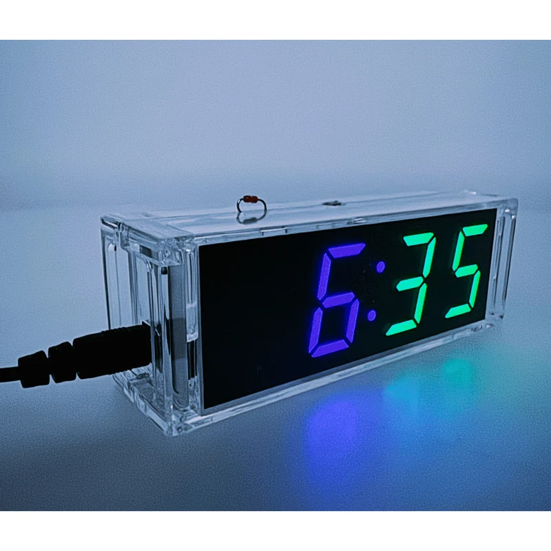 Digitaluhr Bausatz mit Acrylgehäuse – DIY Elektronik Uhr mit 4-stelligem LED-Display – Arduino-kompatibles Löten für Anfänger – Bausatz zum Erlernen der Elektronik und Löten