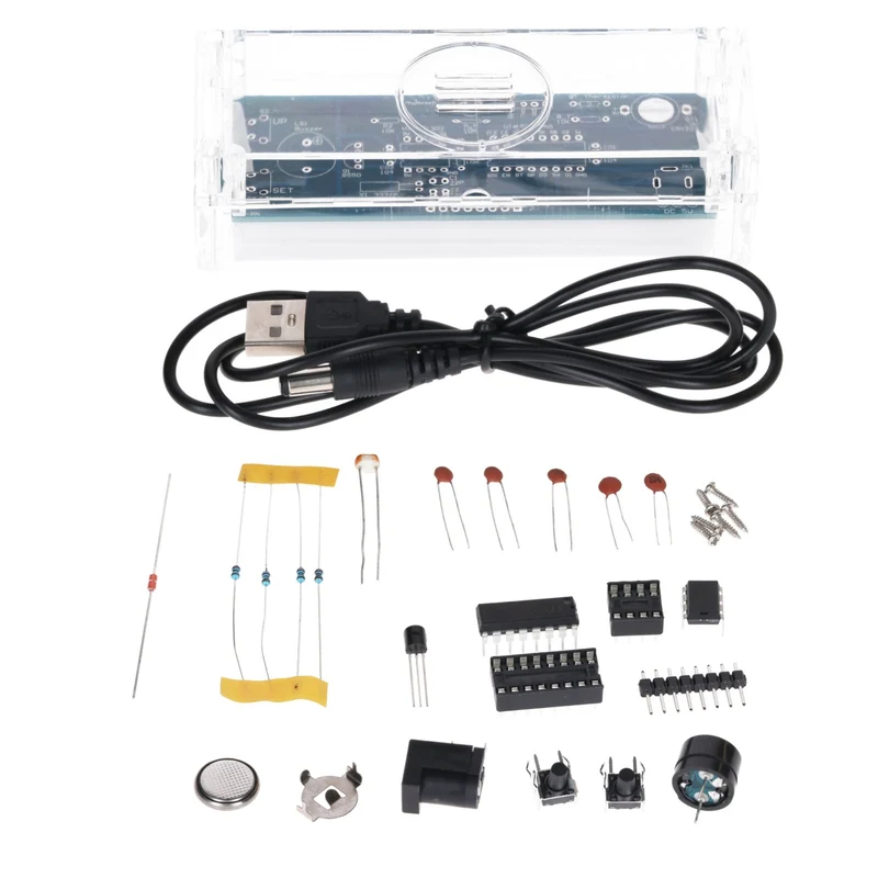 Digitaluhr Bausatz mit Acrylgehäuse – DIY Elektronik Uhr mit 4-stelligem LED-Display – Arduino-kompatibles Löten für Anfänger – Bausatz zum Erlernen der Elektronik und Löten