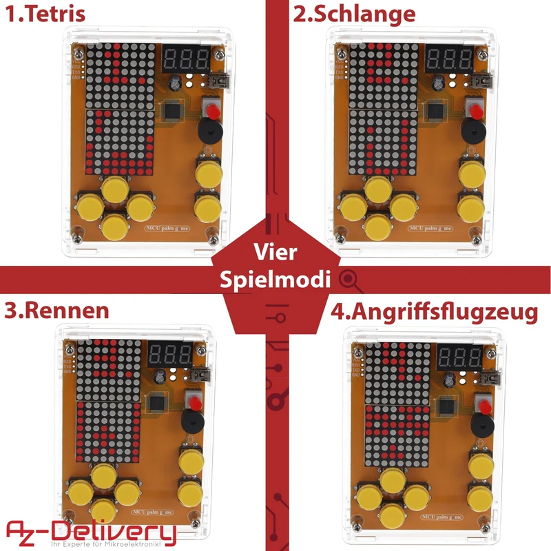 DIY Elektronik Bausatz - Spielekonsole mit transparenten Gehäuse, Retro Handheld Elektronik Kit für Anfänger & Fortgeschrittene, Lötset zum Löten Lernen & Basteln mit LED-Matrix und Punktanzeige