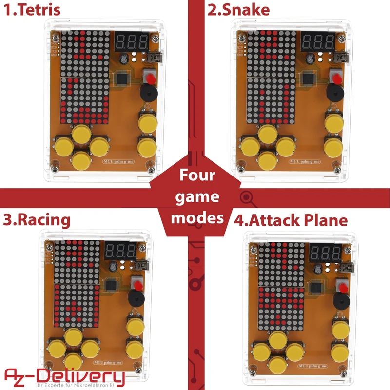 DIY Elektronik Bausatz - Spielekonsole mit transparenten Gehäuse, Retro Handheld Elektronik Kit für Anfänger & Fortgeschrittene, Lötset zum Löten Lernen & Basteln mit LED-Matrix und Punktanzeige