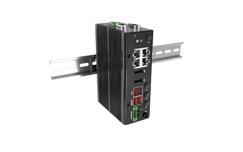DCO-1000-ASL DIN-Rail Fanless Embedded Computer with Intel® Atom® x7433RE/x7835RE CPU, 2x DP, 2x COM, 4x USB, 4x LAN