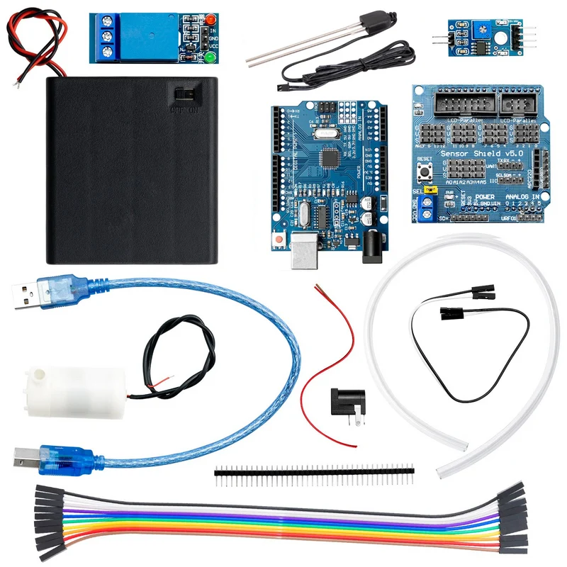Pflanzen-Bewässerung-Set V2 mit Nachfolgermodel des Bodenfeuchteerkennungs Sensors - Automatisches Bewässerungsmodul DIY-Kit automatische Wasserpumpe