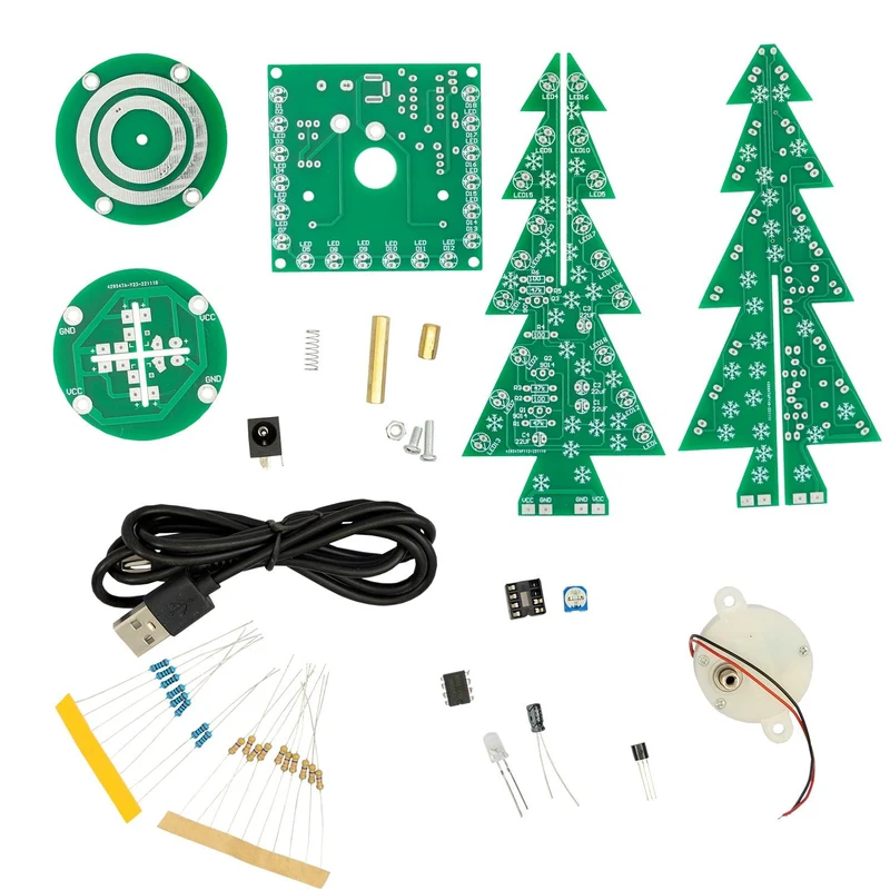 DIY LED Weihnachtsbaum Kit: Weihnachtsbaum Elektronik Bausatz zum Löten - Lötbausatz für einen drehenden Weihnachtsbaum mit LEDs und USB-Anschluss