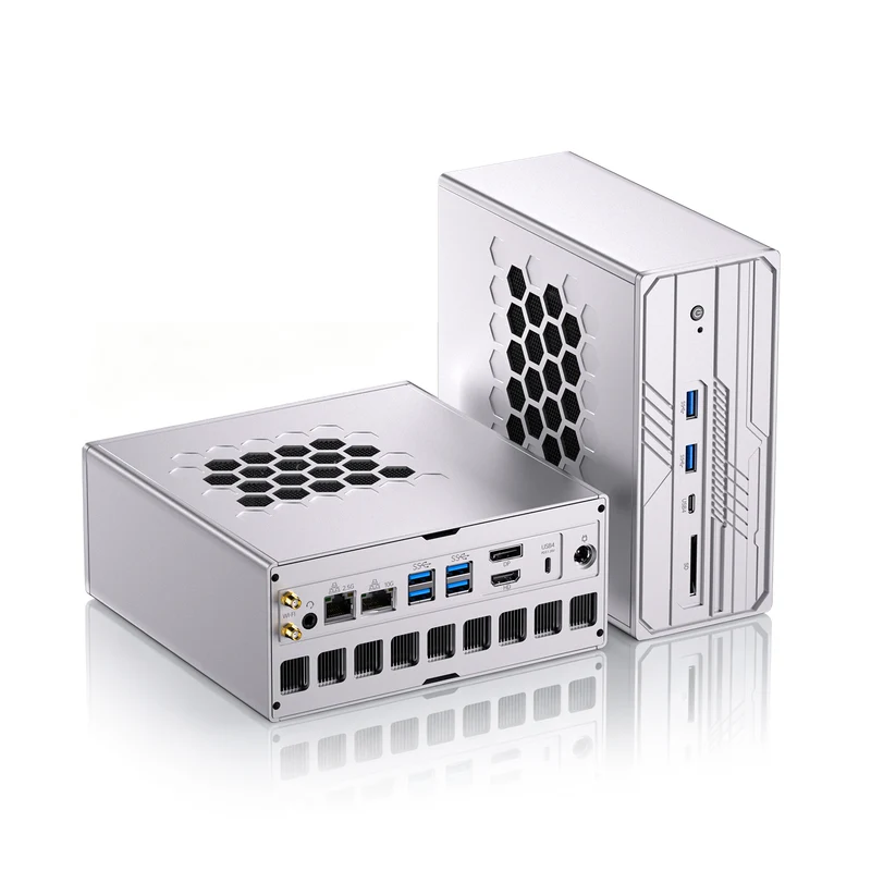 AI Mini PC with Ryzen AI Max+ 395 (16Cores, Upto 5.1GHz), 128GB LPDDR5X RAM Desktop Computer, Dual LAN (2.5GbE + 10GbE), WiFi 7, USB4.0, SD Reader, 4* Display, 8K
