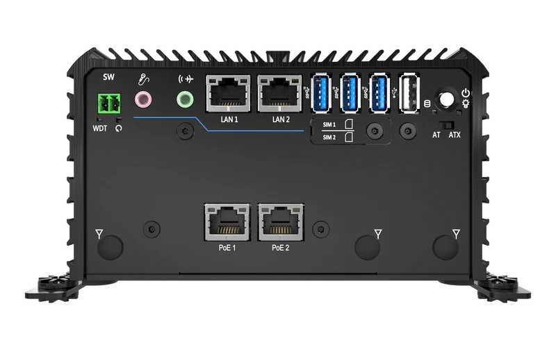 RCO-1000-EHL-30-2P Fanless Mini Computer With Intel® Atom® X6425E Processor, 2x DP, 2x COM, 1x 2.5" SATA HDD Bay, Dual PoE