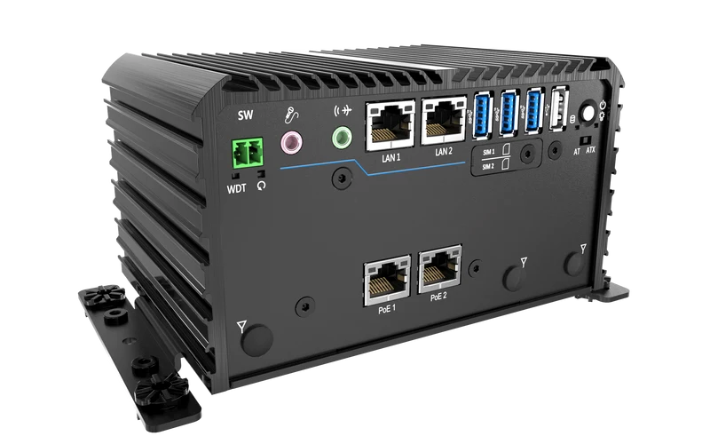 RCO-1000-EHL-30-2P Fanless Mini Computer With Intel® Atom® X6425E Processor, 2x DP, 2x COM, 1x 2.5" SATA HDD Bay, Dual PoE