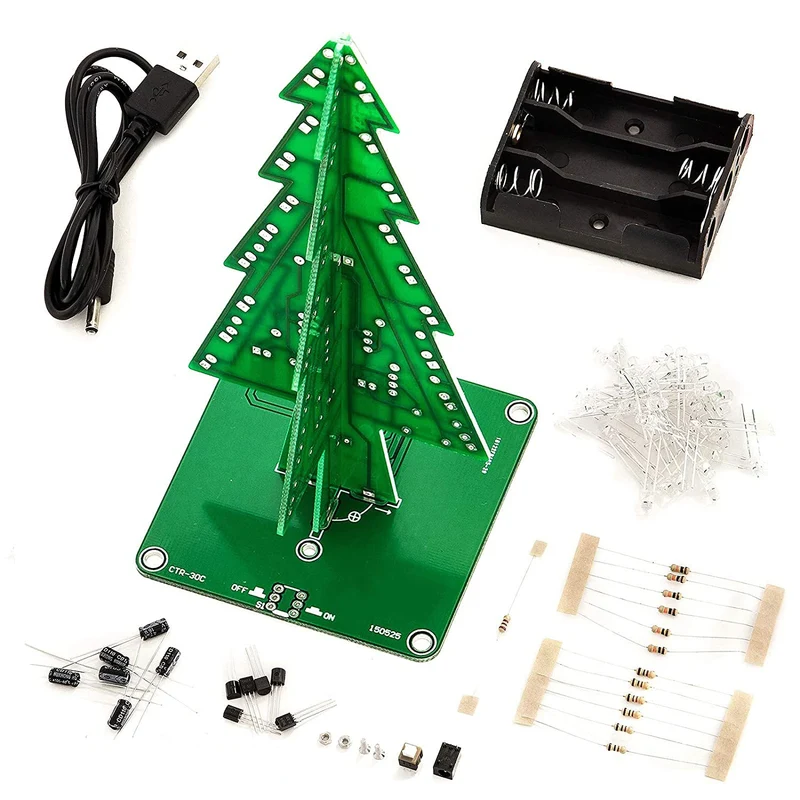 DIY LED Weihnachtsbaum Kit zum Löten mit bunt blinkenden Lichtern