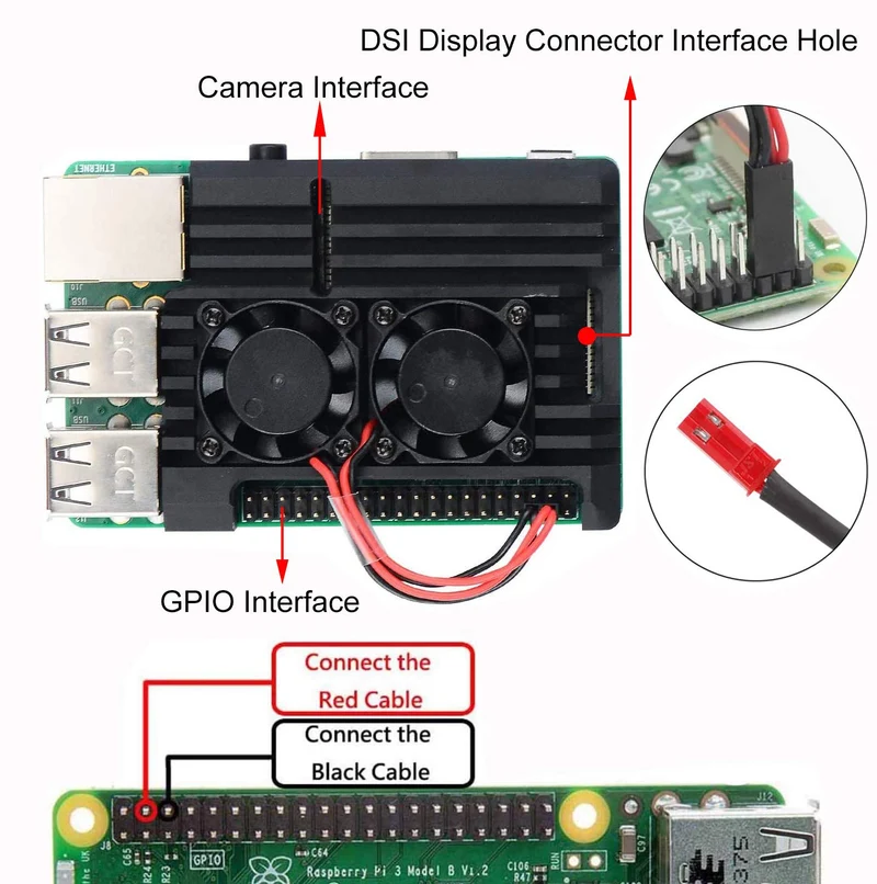 Raspberry Pi 2B / 3B / 3B + Metallgehäuse mit Doppel-Lüfter, integrierter Kühlkörper, Schutzhülle für RPI