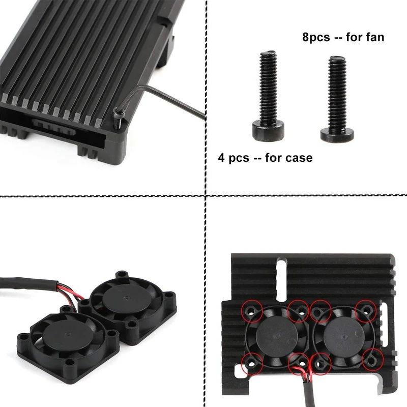 Raspberry Pi 2B / 3B / 3B + Metallgehäuse mit Doppel-Lüfter, integrierter Kühlkörper, Schutzhülle für RPI
