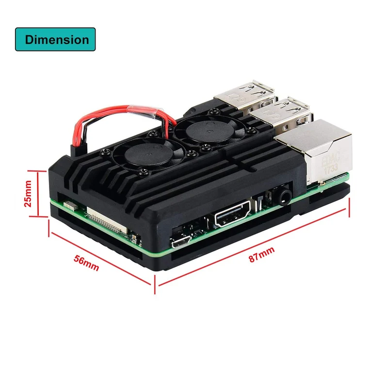 Raspberry Pi 2B / 3B / 3B + Metallgehäuse mit Doppel-Lüfter, integrierter Kühlkörper, Schutzhülle für RPI