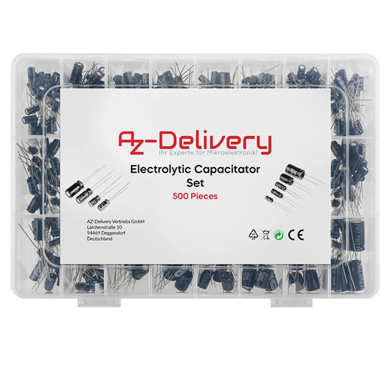 ElKo Sortiment Elektrolytkondensator Aluminium 24 Varianten, 500 Stück 0.1uF – 1000uF mit Aufbewahrungsbox kompatibel mit Arduino