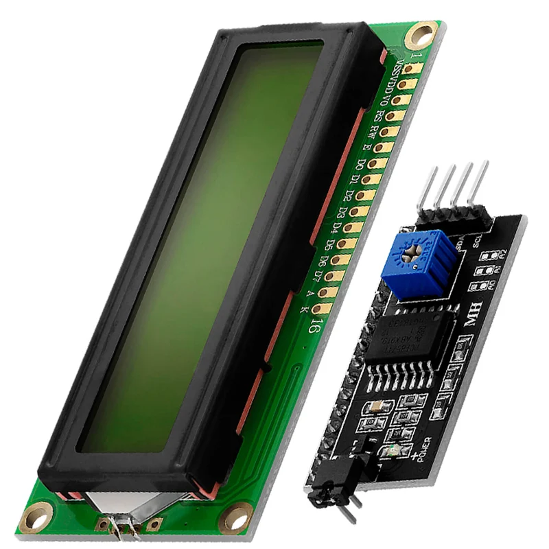 HD44780 1602 LCD Modul Display Bundle mit I2C Schnittstelle 2x16 Zeichen (mit grünem Hintergrund) kompatibel mit Arduino und Raspberry Pi