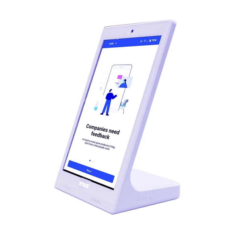 BVS‑YL101 10.1 Inch Tabletop Customer Feedback Android Touch Terminal, RK3566 2GB+32GB, ABS White Satisfaction Survey Kiosk with Built‑in Stand