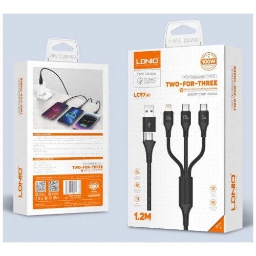 LDNIO 3IN1 FAST CHARGING DATA CABLE 1.2M LC97UC