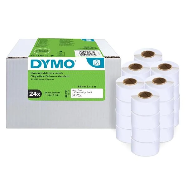 DYMO LW etichette per indirizzi originali | 28 mm x 89 mm | 24 rotoli da 130 etichette facilmente staccabili (3120 etichette) | autoadesive | per etichettatrici LabelWriter