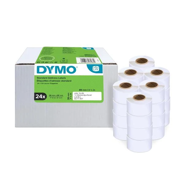 DYMO LW etichette per indirizzi originali | 28 mm x 89 mm | 24 rotoli da 130 etichette facilmente staccabili (3120 etichette) | autoadesive | per etichettatrici LabelWriter