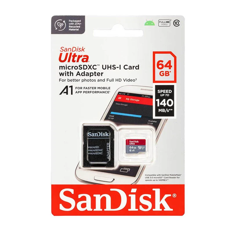 Sandisk Micro SD Card 64GB 140MB/s CL10