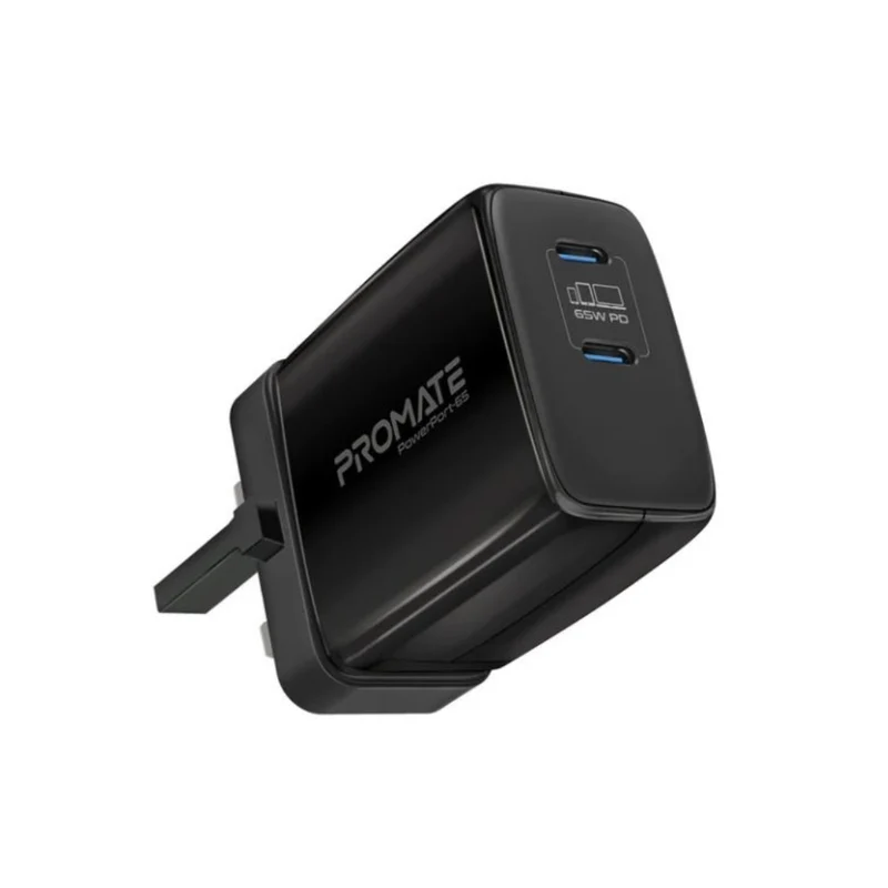 Promate 65W Dual USB-C Port GaNFast Charger