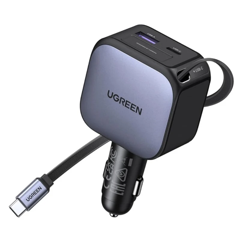 UGREEN 55909B 90W 1C1A with 1 Retractable Cable Car Charger