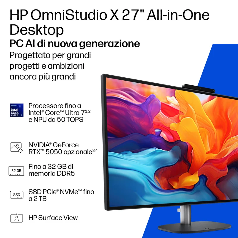 HP E4ET2EA All-in-One PC Copilot+ PC Intel Core Ultra 9 68,6 cm (27") 2560 x 1440 Pixel PC All-in-one 24 GB DDR5-SDRAM 1 TB SSD Windows 11 Home Wi-Fi 7 (802.11be) Nero, Grigio