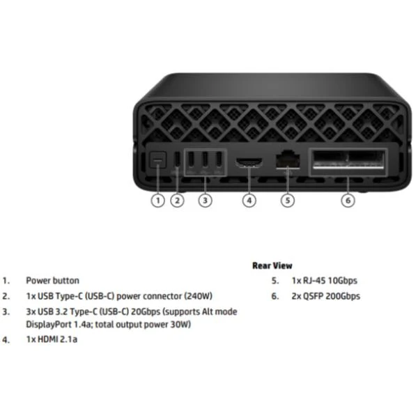 HP ZGX Nano G1n AI GB10 128 GB LPDDR5x-SDRAM 4 TB SSD Linux Mini PC Stazione di lavoro AI Workstation, AI PC Nero