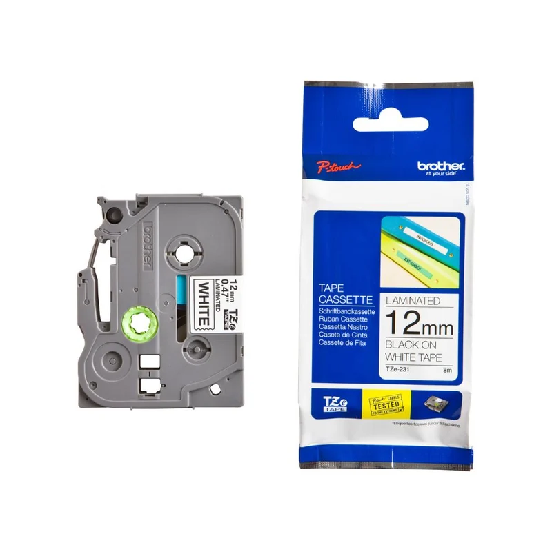 Brother P Touch Tape 12mm Black on White TZE-231
