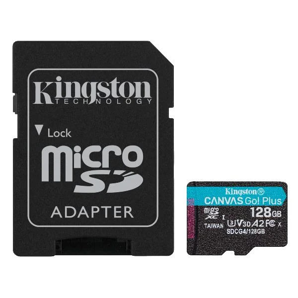 Kingston Technology Scheda microSDXC Canvas Go Plus Gen4 200MB/s A2 U3 V30 da 128 GB + adattatore