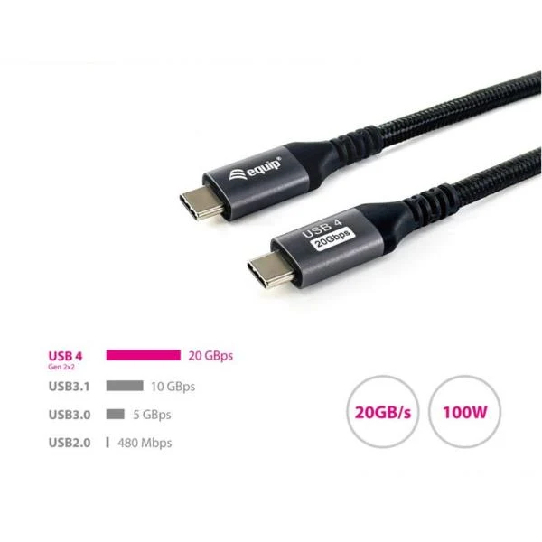 Equip 128382 Cavo USB4 Gen 2x2 da C a C, M/M, 2,0 m, PD 100W, 4K/60Hz, 20Gbps, nero