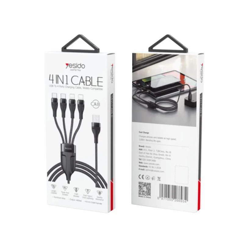 Yesido CA111 4 in 1 USB Braided Wire Mobile Phone Charger Data Cable