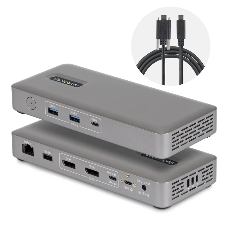 StarTech.com Docking Station USB4, Doppio Monitor 4K senza Driver per macOS e Windows, Dock USB-C Universale con Power Delivery da 100W per Laptop, Ethernet 2,5GbE