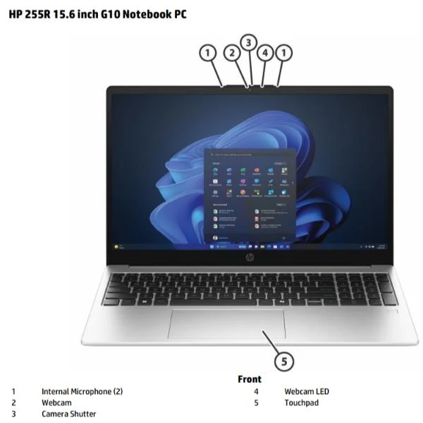 HP 255R 15.6 inch G10 Notebook PC AMD Ryzen™ 3 7335U Computer portatile 39,6 cm (15.6") Full HD 8 GB DDR5-SDRAM 512 GB SSD Wi-Fi 6 (802.11ax) FreeDOS Nero