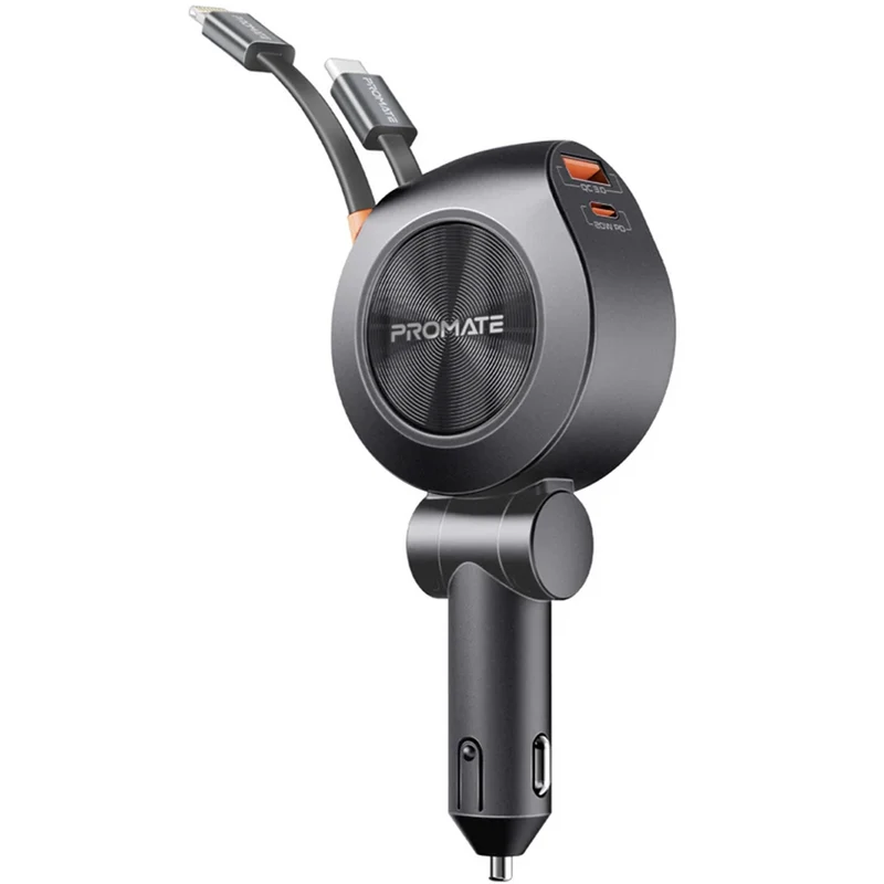 Promate DriveGear-R2 88W Multi-Port Car Charger with Dual Retractable USB-C Cables