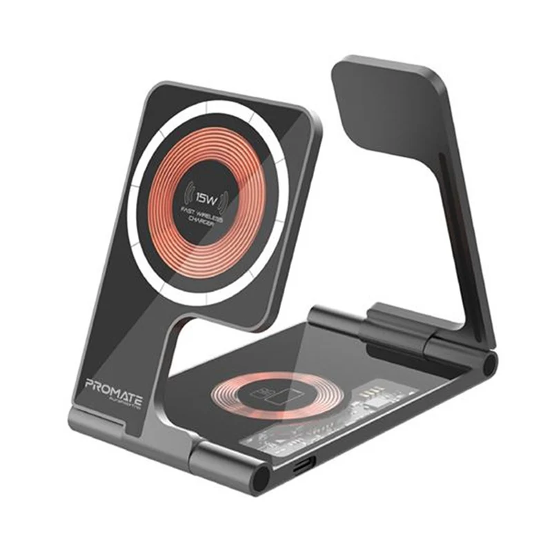 Promate AuraFold-Trio Foldable 15W Wireless Charging Station