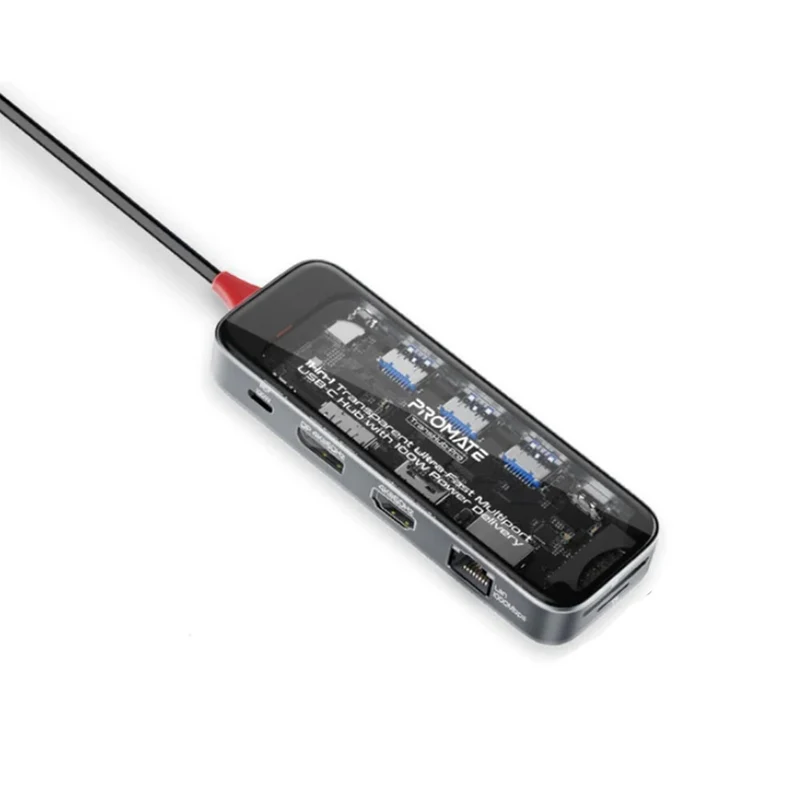 Promate TransHub-Pro 11-in-1 Transparent Ultra-Fast Multiport USB-C Hub with 100W Power Delivery
