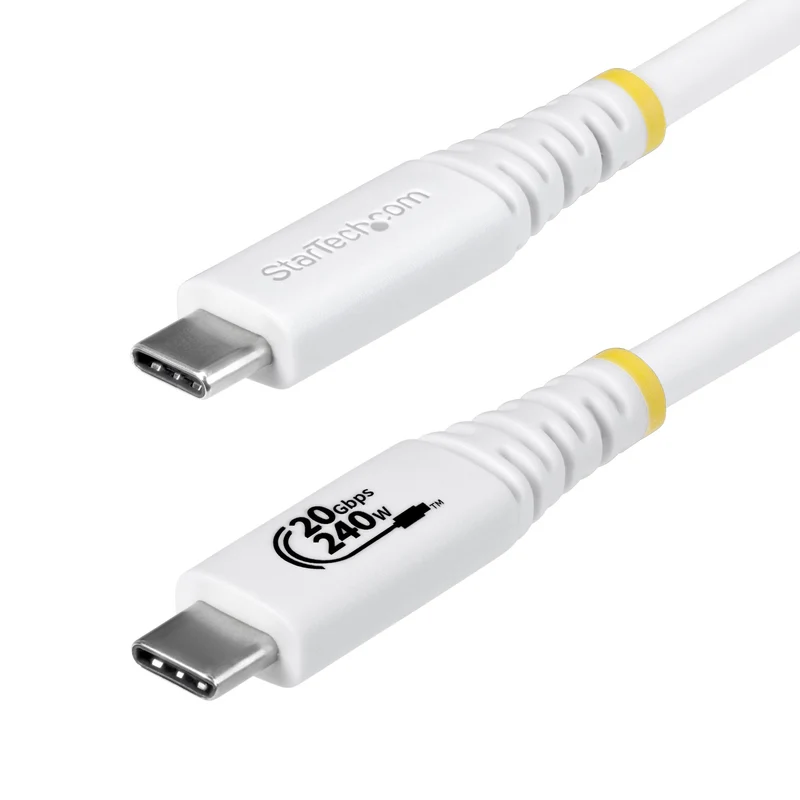StarTech.com Cavo USB4 da 2m, Cavo USB-C Certificato USB-IF, 20 Gbps, PD EPR 240W, DP 1.4 4K 120Hz, Cavetto Tipo-C con guaina in TPE; Bianco