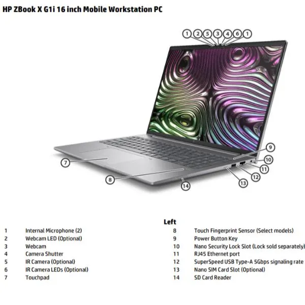 HP Zbook X G1i Wolf Pro Security Edition - Data Science Intel Core Ultra 9 285H Workstation mobile 40,6 cm (16") WUXGA 32 GB DDR5-SDRAM 1 TB SSD NVIDIA RTX PRO 2000 Blackwell Wi-Fi 6E (802.11ax) Windows 11 Pro AI Workstation, AI PC Argento