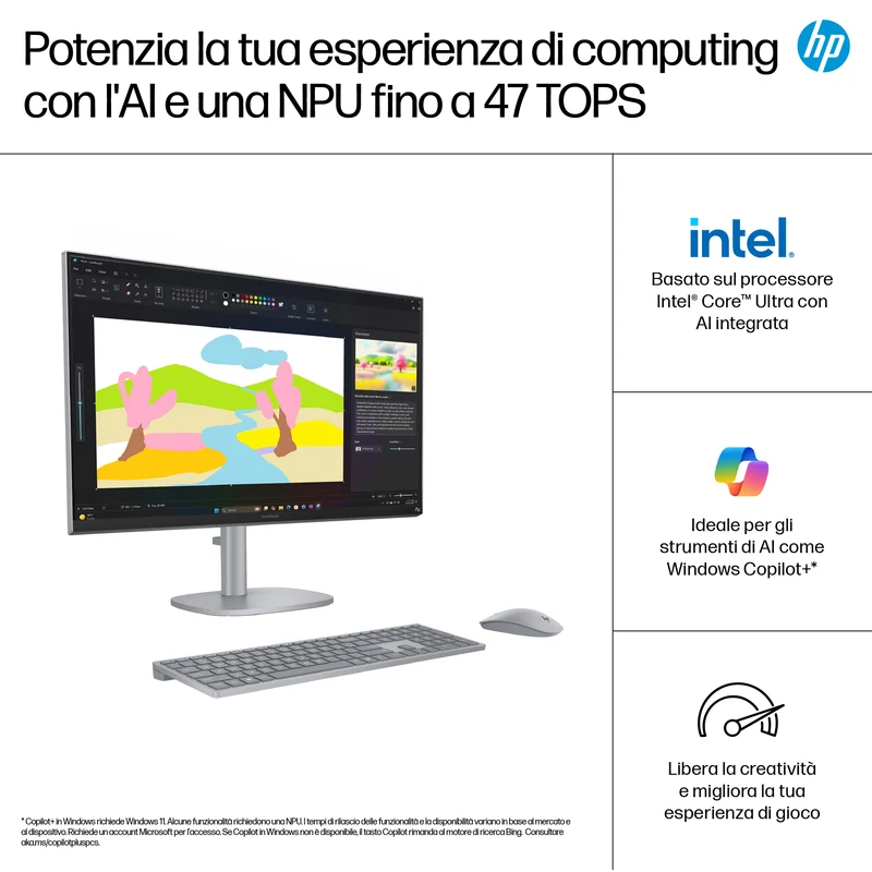 HP OmniStudio X All-in-One Desktop Next Gen AI 27-cs1009nl PC Copilot+ PC Intel Core Ultra 7 256V 68,6 cm (27") 1920 x 1080 Pixel Touch screen PC All-in-one 16 GB LPDDR5x-SDRAM 1 TB SSD Windows 11 Home Argento