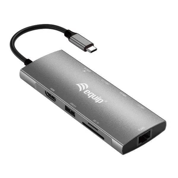 Equip Adattatore multifunzione USB-C 9 in 1, HDMI 4K/60Hz, LAN Gigabit, USB 3.2 GEN1, SD/TF, USB PD 100W