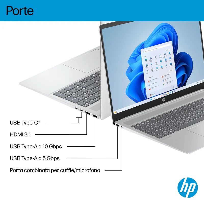 HP OmniBook 5 AI 16-af1006nlx Intel Core Ultra 7 255U Computer portatile 40,6 cm (16") 2K 32 GB LPDDR5x-SDRAM Wi-Fi 6 (802.11ax) Windows 11 Home AI PC Argento