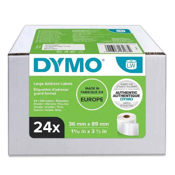 DYMO LW etichette per indirizzi grandi | 36 mm x 89 mm | 24 rotoli da 260 etichette facilmente staccabili (6240 etichette) | autoadesive | per etichettatrici LabelWriter | originali