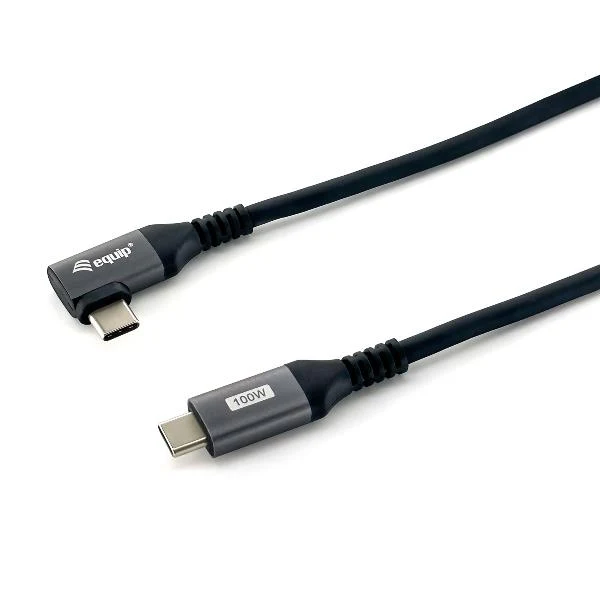 Equip 128891 Cavo USB 2.0 da C a C angolato a 90°, M/M, 1,0 m, PD 100W, nero