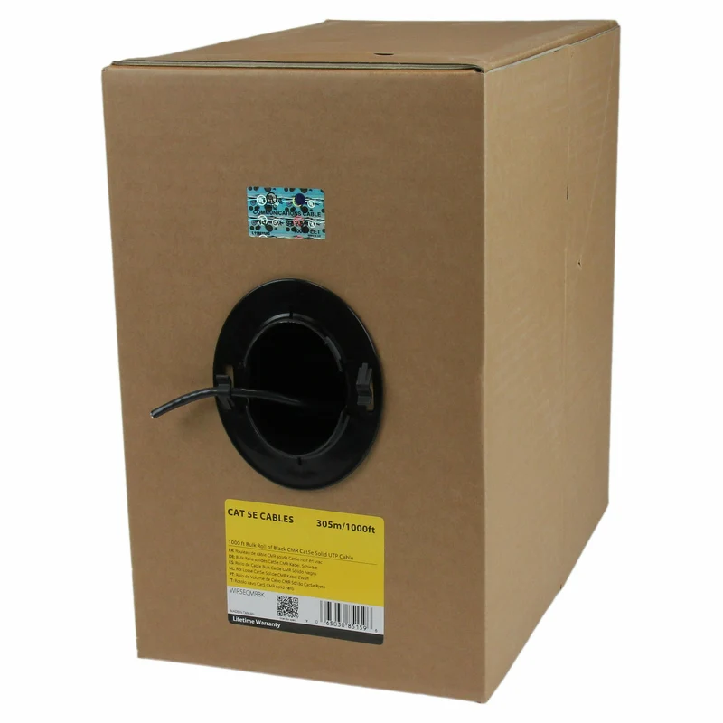 StarTech.com Matassa di cavi LAN Cat5e solidi UTP da 305 m - Bobina di rete ethernet RJ45 - Cavo Ethernet Sfuso Cetificato CMR - Nero - Conforme TAA