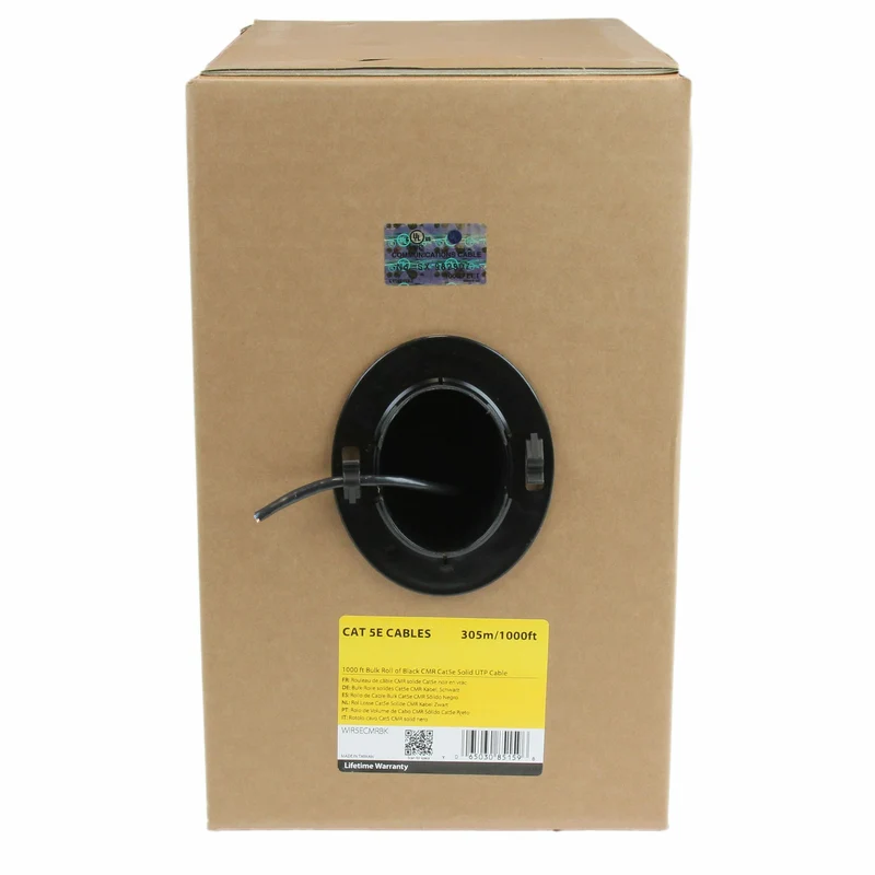 StarTech.com Matassa di cavi LAN Cat5e solidi UTP da 305 m - Bobina di rete ethernet RJ45 - Cavo Ethernet Sfuso Cetificato CMR - Nero - Conforme TAA