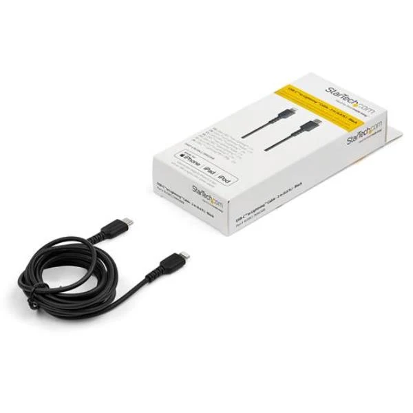StarTech.com Cavo durevole da USB-C a Lightning da 2m nero - Cavo di alimentazione/sincronizzazione in Fibra aramidica robusta per impieghi intensivi da USB tipo C a Lightening - Certificato Apple MFi per iPad/iPhone 12