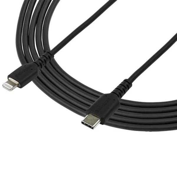StarTech.com Cavo durevole da USB-C a Lightning da 2m nero - Cavo di alimentazione/sincronizzazione in Fibra aramidica robusta per impieghi intensivi da USB tipo C a Lightening - Certificato Apple MFi per iPad/iPhone 12