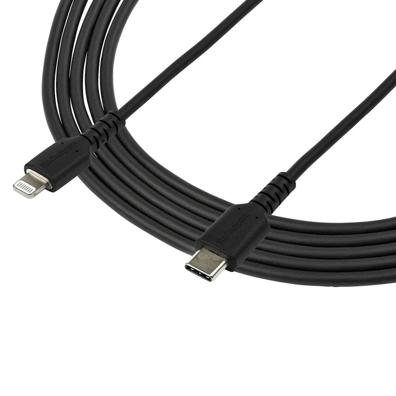 StarTech.com Cavo durevole da USB-C a Lightning da 2m nero - Cavo di alimentazione/sincronizzazione in Fibra aramidica robusta per impieghi intensivi da USB tipo C a Lightening - Certificato Apple MFi per iPad/iPhone 12