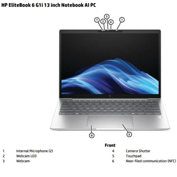 HP EliteBook 6 G1i AI Intel Core Ultra 7 255U Computer portatile 33,8 cm (13.3") WUXGA 16 GB DDR5-SDRAM 512 GB SSD Wi-Fi 6E (802.11ax) Windows 11 Pro AI PC Argento