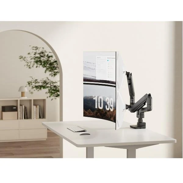 Equip Staffa di montaggio da scrivania per doppio monitor per uso intensivo da 17“-35”, nero
