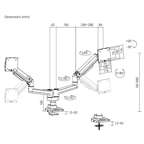Equip Staffa di montaggio da scrivania per doppio monitor per uso intensivo da 17“-35”, nero