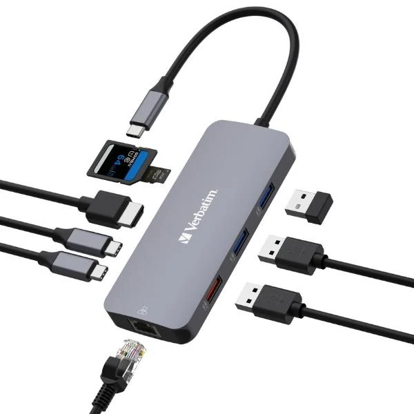 Verbatim CMH-09 USB tipo-C 10000 Mbit/s Argento